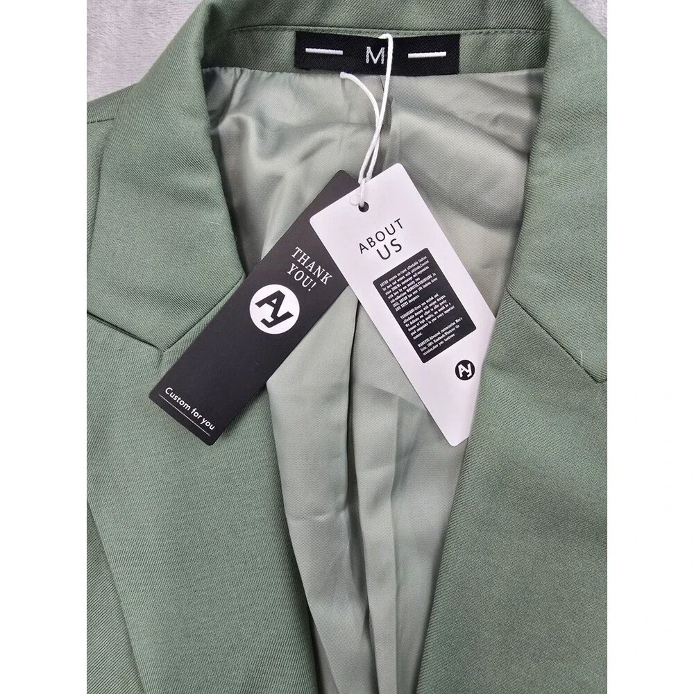 AO YAN Men Slim Fit Blazer Sage Dusty Green Gold Buttons Suit Jacket Size M NWT